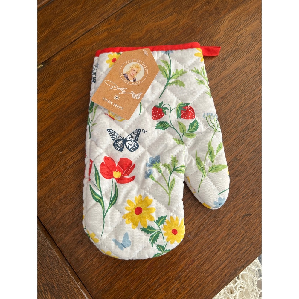 Dolly Parton From My Heart Floral Strawberry Butterfly Oven Mitt NWT